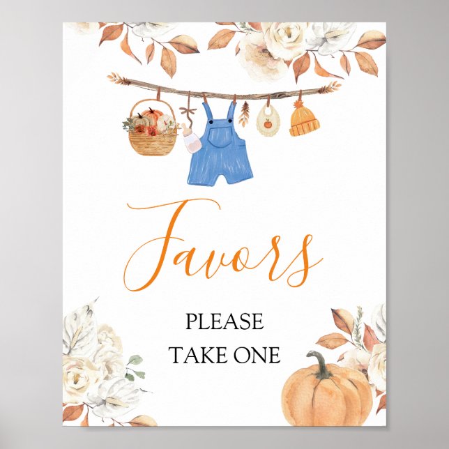 Boy Clothes Pumpkin Fall Baby Shower Favours Poster (Front)