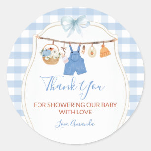 Boy Clothes Pumpkin Fall Baby Shower Thank You Classic Round Sticker