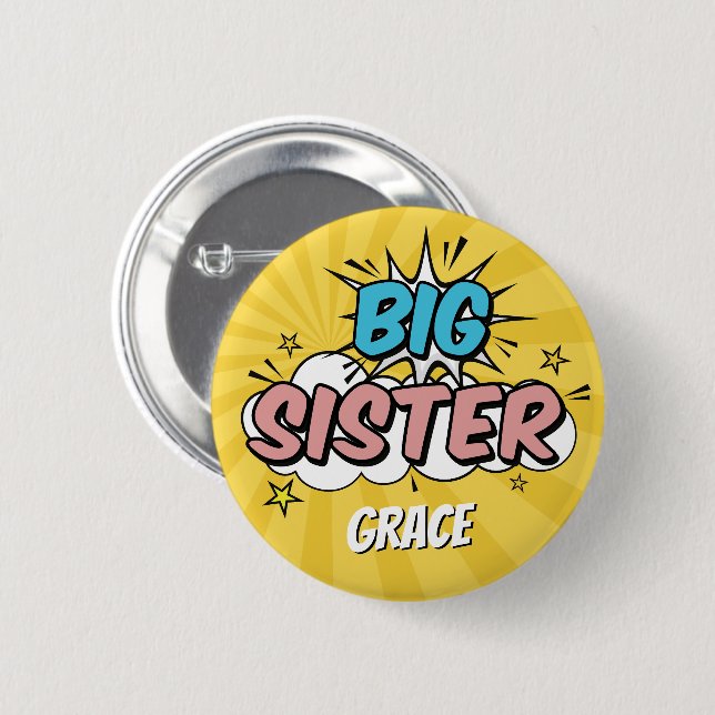 Boy Comic Book Superhero Baby Shower Big Sister 6 Cm Round Badge (Front & Back)