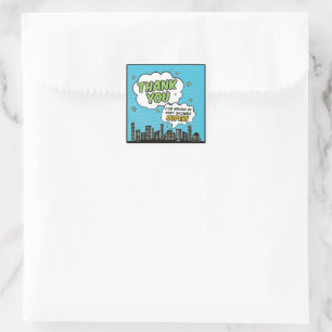 Boy Comic Book Superhero Baby Shower Thank You Square Sticker