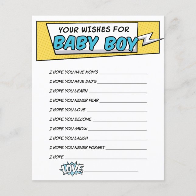 Boy Comic Book Superhero Shower Wishes for Baby (Front)