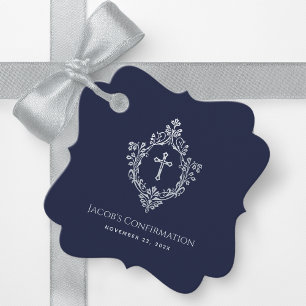 Boy Confirmation Crest Navy Blue Vintage Elegant Favour Tags