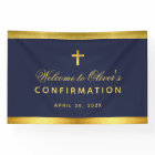 Boy Confirmation Navy Blue Faux Gold Cross Welcome