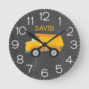 Boy Construction Personalised Yellow Dump Truck Round Clock