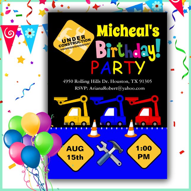 Boy Construction Truck Birthday  Invitation (Creator Uploaded)