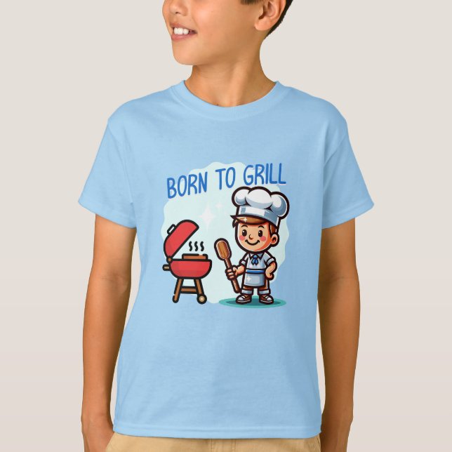 Boy cooking Born to grill T-Shirt (Front)