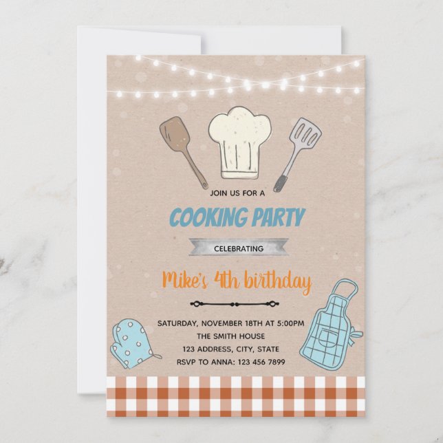 Boy cooking theme invitation (Front)