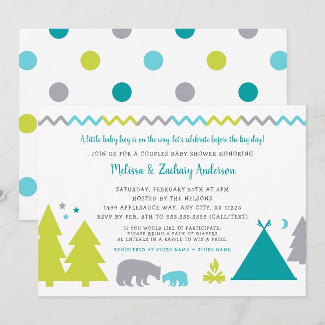 Boy couples baby shower | Nordic bears trees stars Invitation (Front/Back)
