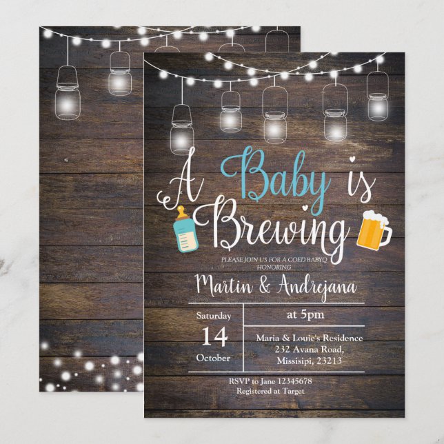 Boy Couples BabyQ BBQ Baby Shower Invitation card (Front/Back)