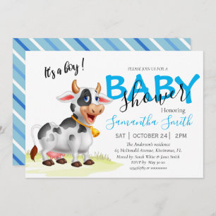 Boy cow Baby Shower Blue Invitation