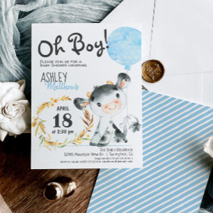 Boy Cow Baby Shower Farm Invitation