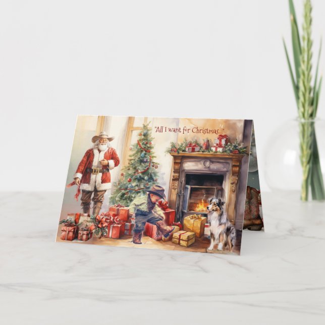 Boy Cowboy Boots for Christmas Christmas Card (Front)