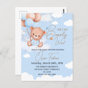 Boy cuddly bear baby shower invitation Postcard