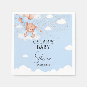 Boy cuddly bear baby shower napkin