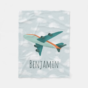 Boy Cute and Modern Blue Aeroplane Kids Fleece Blanket