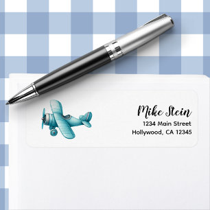 Boy Cute Blue Aeroplane Travel Kids Birthday Custo Return Address Label