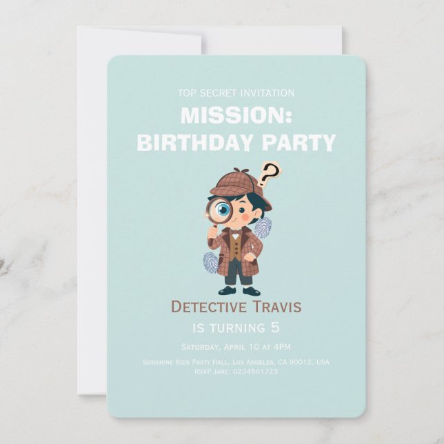 Boy Cute Detective Birthday Invitation (Front)
