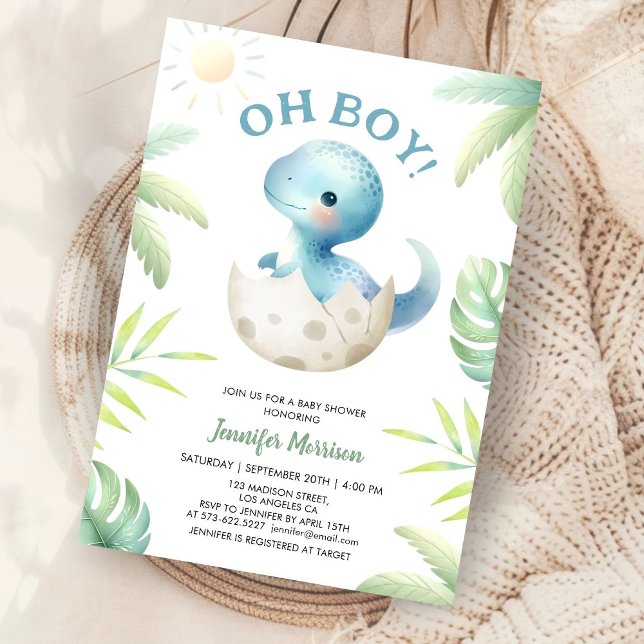 Boy Cute Dinosaur Boy Baby Shower Invitation (Creator Uploaded)
