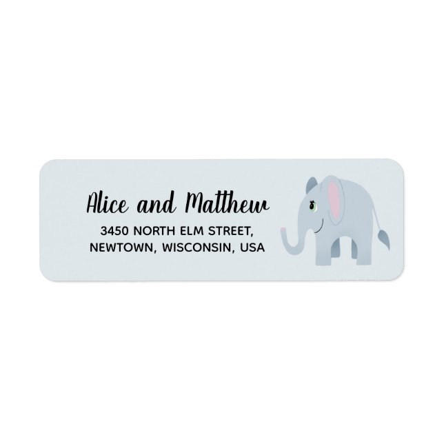 Boy Cute Elephant Baby Shower Return Address Label (Front)