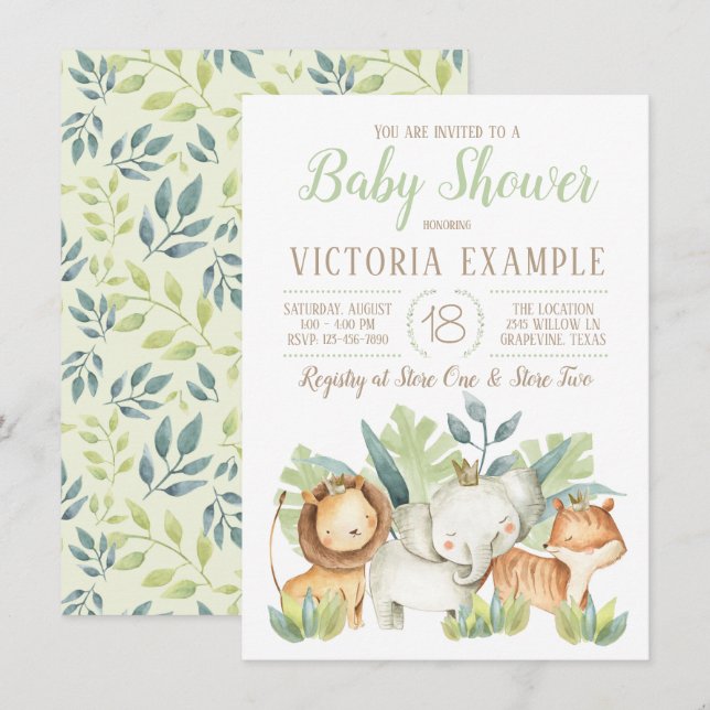 Boy Cute Safari Baby Shower Invitations (Front/Back)
