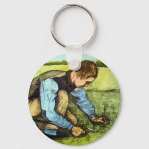 Boy Cutting Grass with Sickle by Vincent van Gogh Key Ring