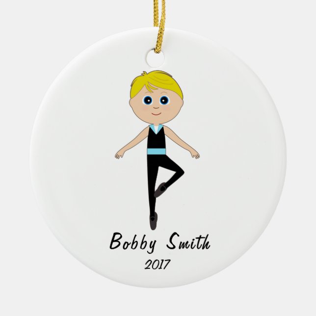 Boy Dancer Name and Year Customisable Ceramic Tree Decoration (Front)