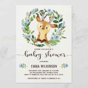 Boy Deer Baby Shower Invitation Little Buck Wreath