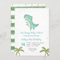 Boy Dino Trex 3rd Birthday Invitation