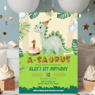 Boy Dinosaur 1st birthday Invitation