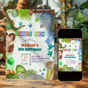 Boy Dinosaur 3rd Birthday Invitation
