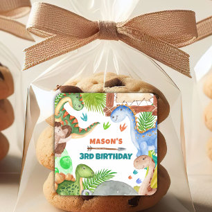 Boy Dinosaur 3rd Birthday Party Square Sticker