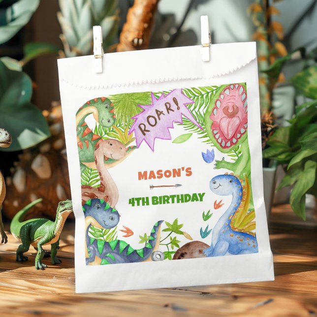 Boy Dinosaur 4th Birthday Invitation Favour Bag (Creator Uploaded)
