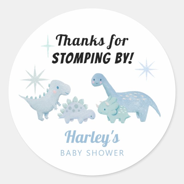 Boy Dinosaur Baby Shower Favour Classic Round Sticker (Front)