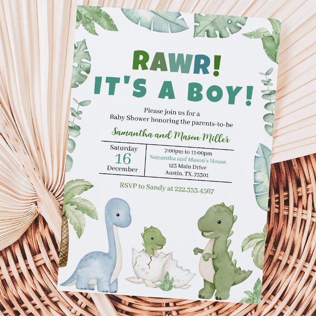 Boy Dinosaur Baby Shower Invitation (Creator Uploaded)