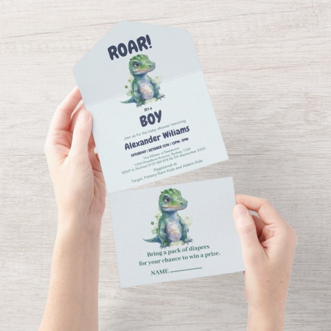 Boy Dinosaur Baby Shower Invitation (Tearaway)