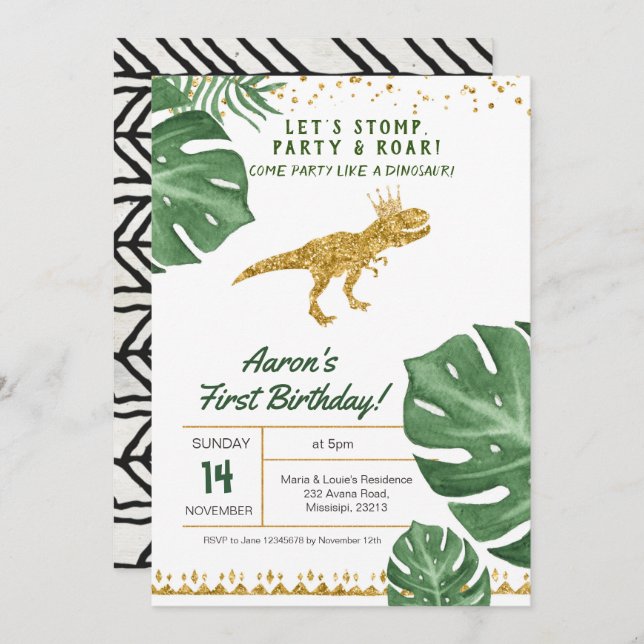 Boy dinosaur birthday invitation (Front/Back)