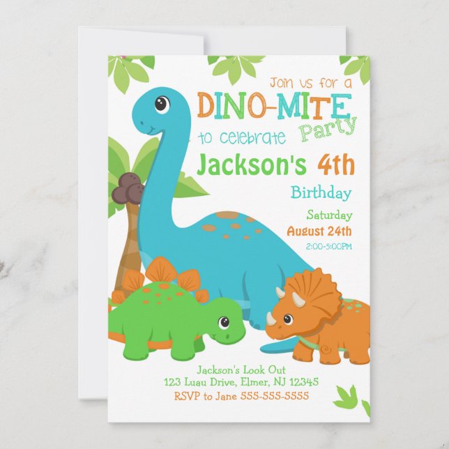 Boy Dinosaur Birthday Invitation / Dino Party (Front)