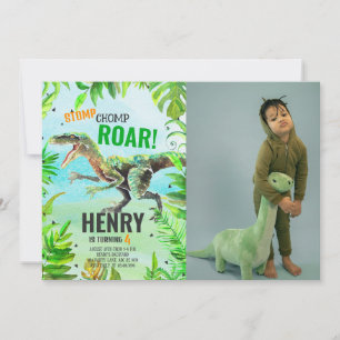 Boy Dinosaur Birthday Photo Invitation