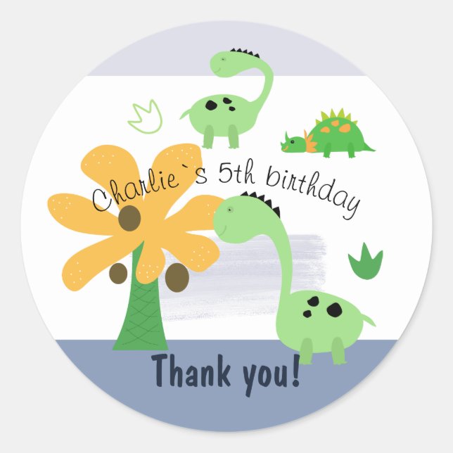 Boy Dinosaur Jurassic Birthday Party Classic Round Sticker (Front)