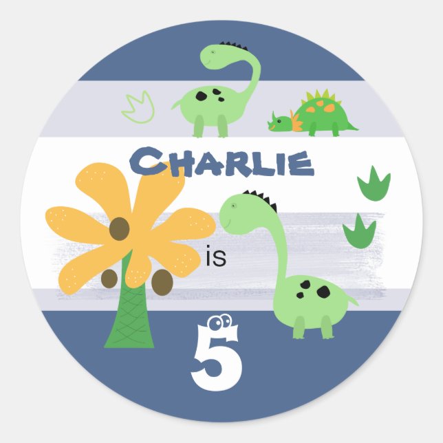 Boy Dinosaur Jurassic Birthday Party Classic Round Sticker (Front)