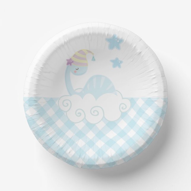 Boy Dinosaur Sleeping   Paper Plate (Front)