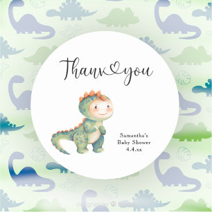 Boy dinosaur Thank you baby shower  Classic Round Sticker