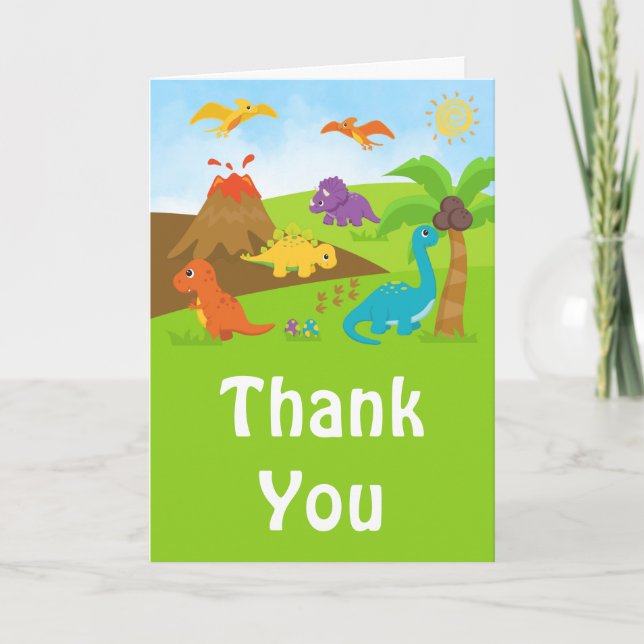 Boy Dinosaurs Birthday Party Thank You Card (Front)