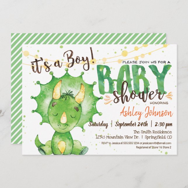 Boy Dinosuar Baby Shower invitation (Front/Back)