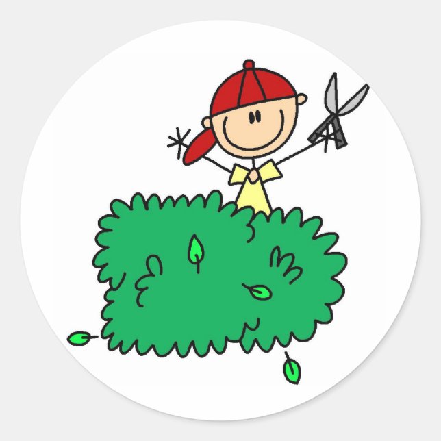Boy Doing Yardwork Sticker (Front)