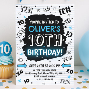 Boy Doodle 10th Birthday Invitation