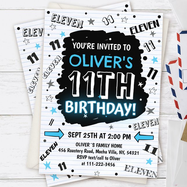 Boy Doodle 11th Birthday Invitation (Creator Uploaded)