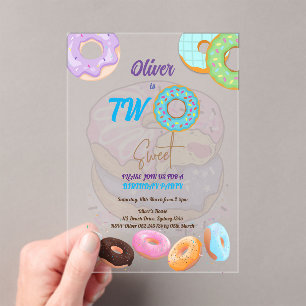 Boy Doughnut 2nd birthday Acrylic Invitations