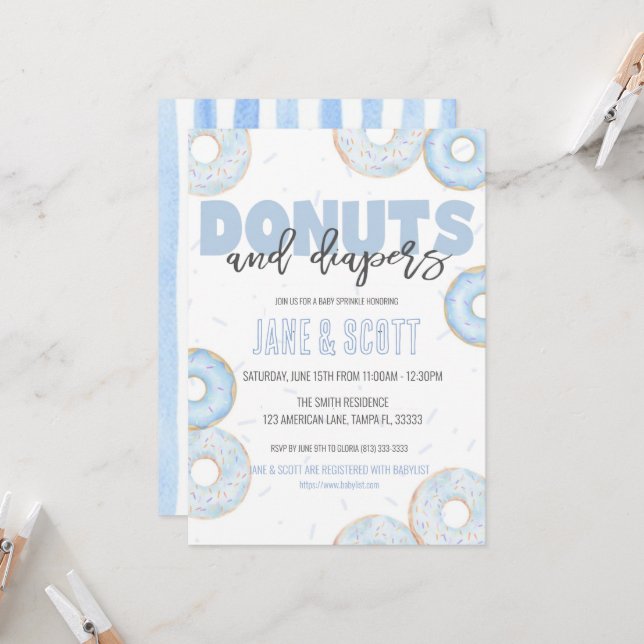 Boy Doughnut Sprinkle Shower Invite (Front/Back In Situ)