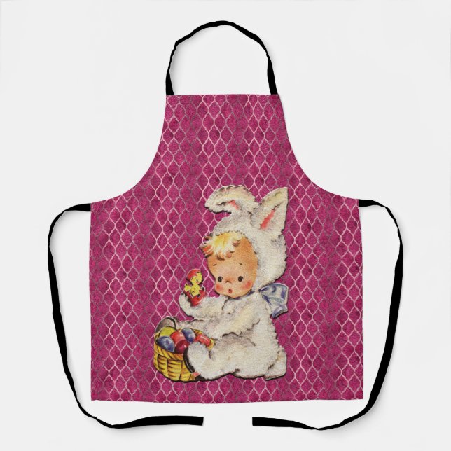 Boy Dressed as Easter Bunny Metallic on Pink Apron (Front)